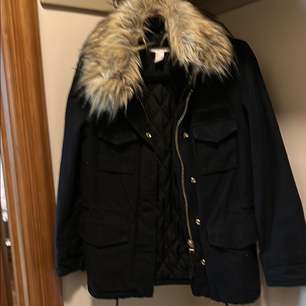 H&M Black Jacket with Faux Fur Collar removable size 0